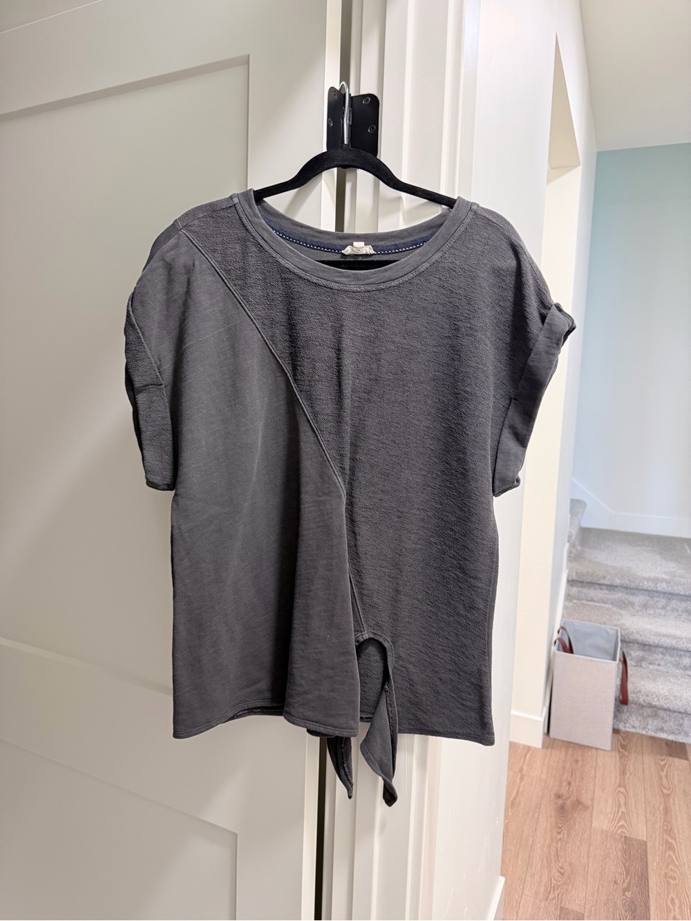 Pilcro Short Sleeve Asymmetrical Hem Tee - Charcoal